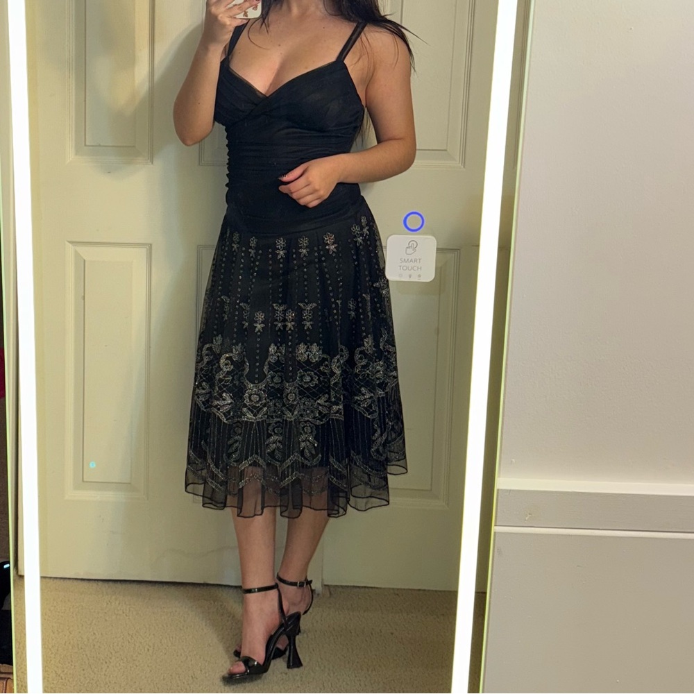 Vintage Trixxi Black and Silver Midi Dress